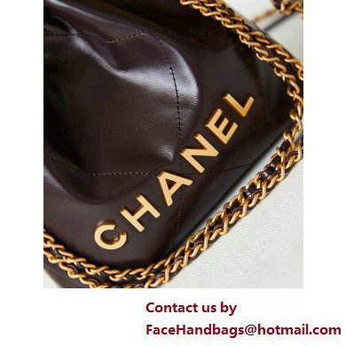 Chanel Shiny Calfskin  &  Gold-Tone Metal CHANEL 22 Mini Handbag AS3980 Dark Burgundy